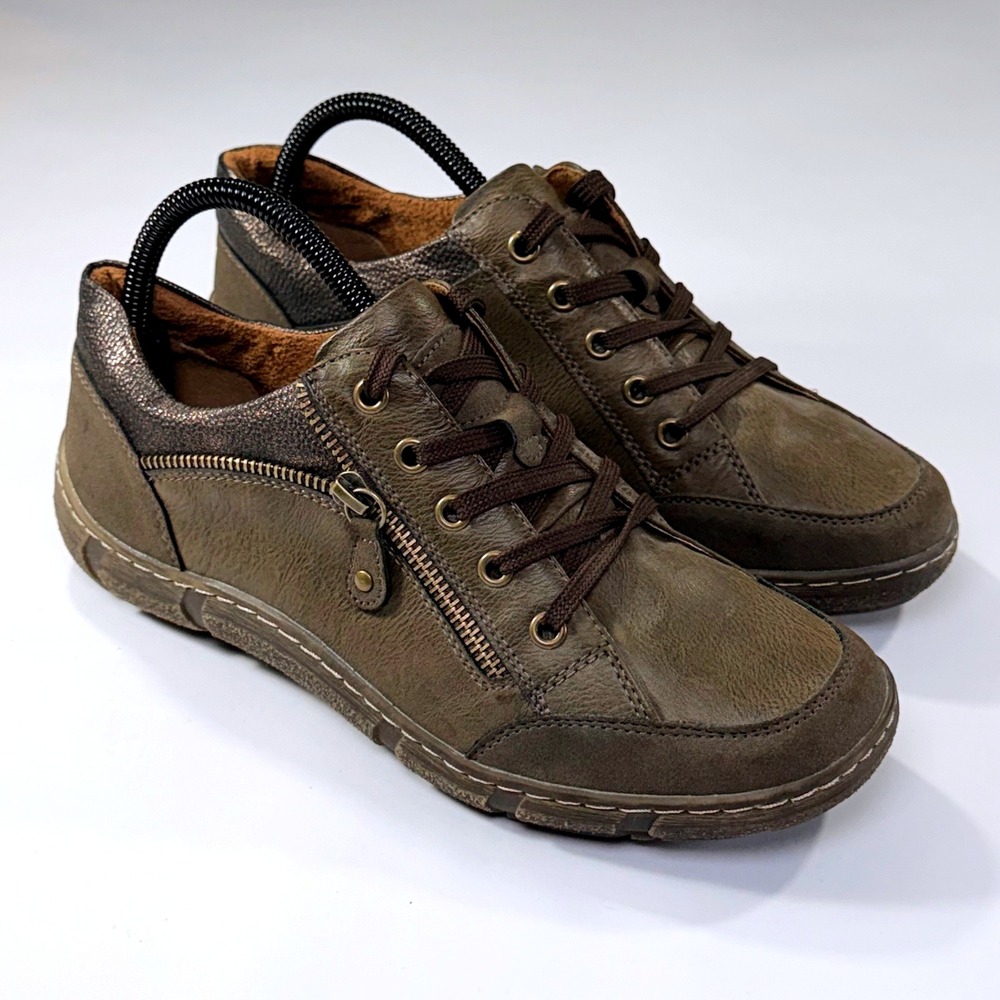 NEW Spring Step Elva Sneakers Womens 39 Green Brown Leather Comfort Casual Shoes